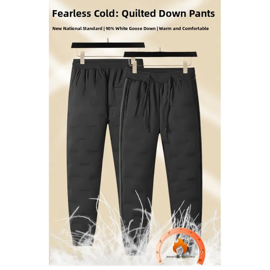 Graphene Heating High Fluffy 90 White Goose down Winter Men's Pressed Glue Filled Windproof Warm Trousers with Ankle Zipper