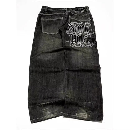 American Street Trend Letter Embroidered Loose Jeans Men Harajuku Y2K New Hip Hop Oversized Wide-leg Pants Unisex Mopping Jeans