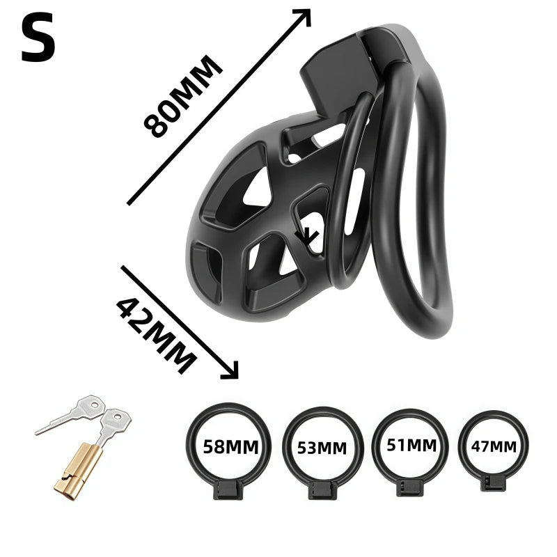 Male Chastity Cage Penis Lock Resin Chastity Breathable Cock Ring with 4 Rings Penis Fetish Restraint Sexy Adult Toys for Men