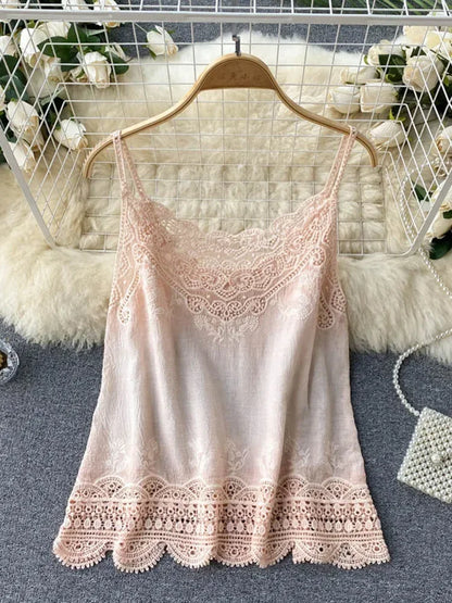 Summer New Retro Bohemian Embroidery Lace V-neck Age Reduction Cotton Camisole Female Sweet Blouse Women KK520