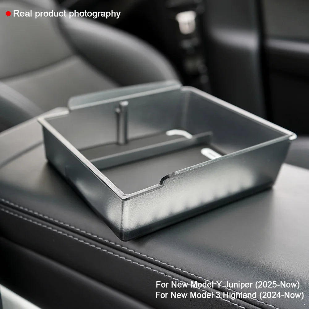Armrest Organizer Tray Suitable for Tesla Model Y Juniper 2026 Model Y L 6 Seater Translucent ABS Box 2/4/6PCS Silicone Mat Set