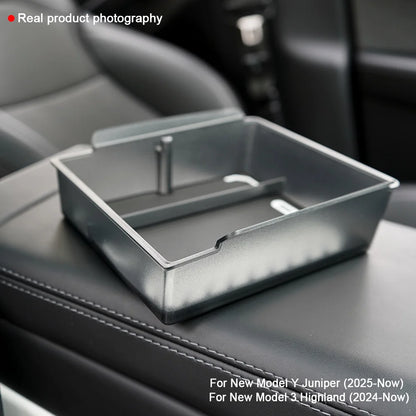 Armrest Organizer Tray Suitable for Tesla Model Y Juniper 2026 Model Y L 6 Seater Translucent ABS Box 2/4/6PCS Silicone Mat Set