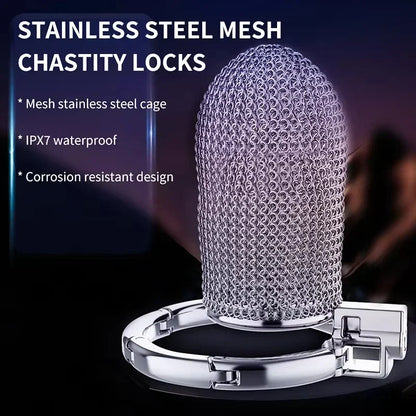 Metal Mesh Male Chastity Cage For Men One-Piece Adjustable Snap Ring CB Cock Cage SM Penis Urethra Lock BDSM Adult Sex Toys