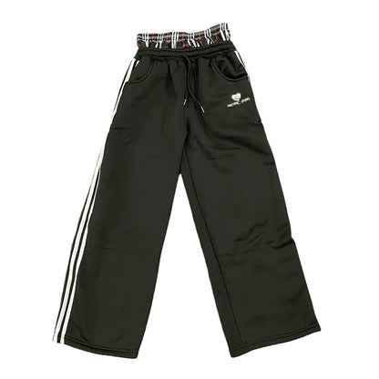 Women's Spring Checkered Double-Waisted Casual Pants Loose Street Fashion Sweatpants with Letter Embroidery