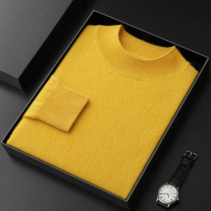 100% Pure Cashmere Sweater Men's Half High Collar Solid Color Pullover Fashion New Knit Undercoat  Autumn and Winter Long Sleeve