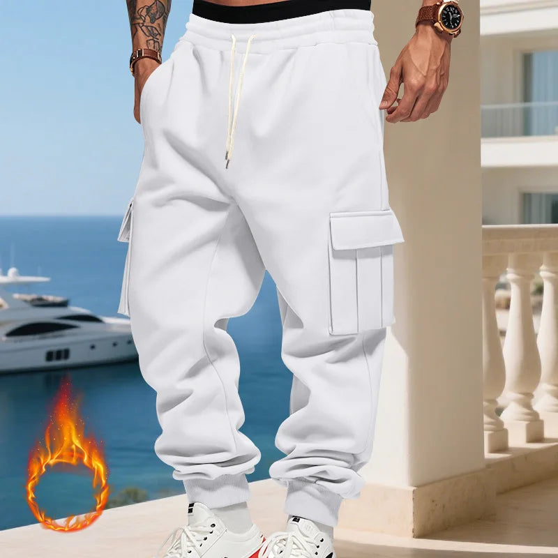 Cross-border autumn and winter heavy-duty velvet men's casual pants American loose sports multi-pocket tooling sweatpants men