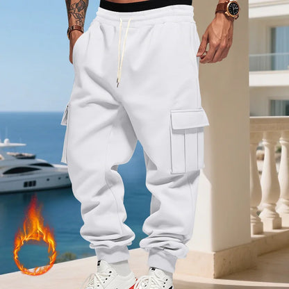 Cross-border autumn and winter heavy-duty velvet men's casual pants American loose sports multi-pocket tooling sweatpants men