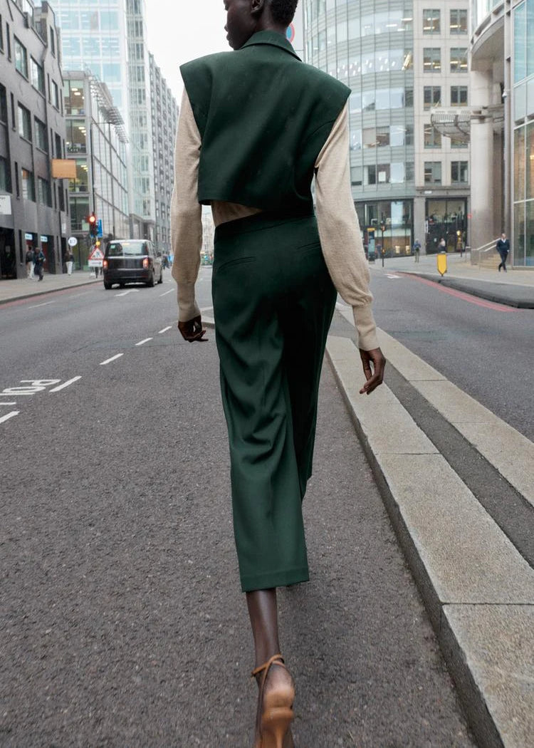 High Waist Wide Leg Pants Zipper Decoration Short Sleeve Turn-down Collar Single Pocket Decoration Fashion Set for Women