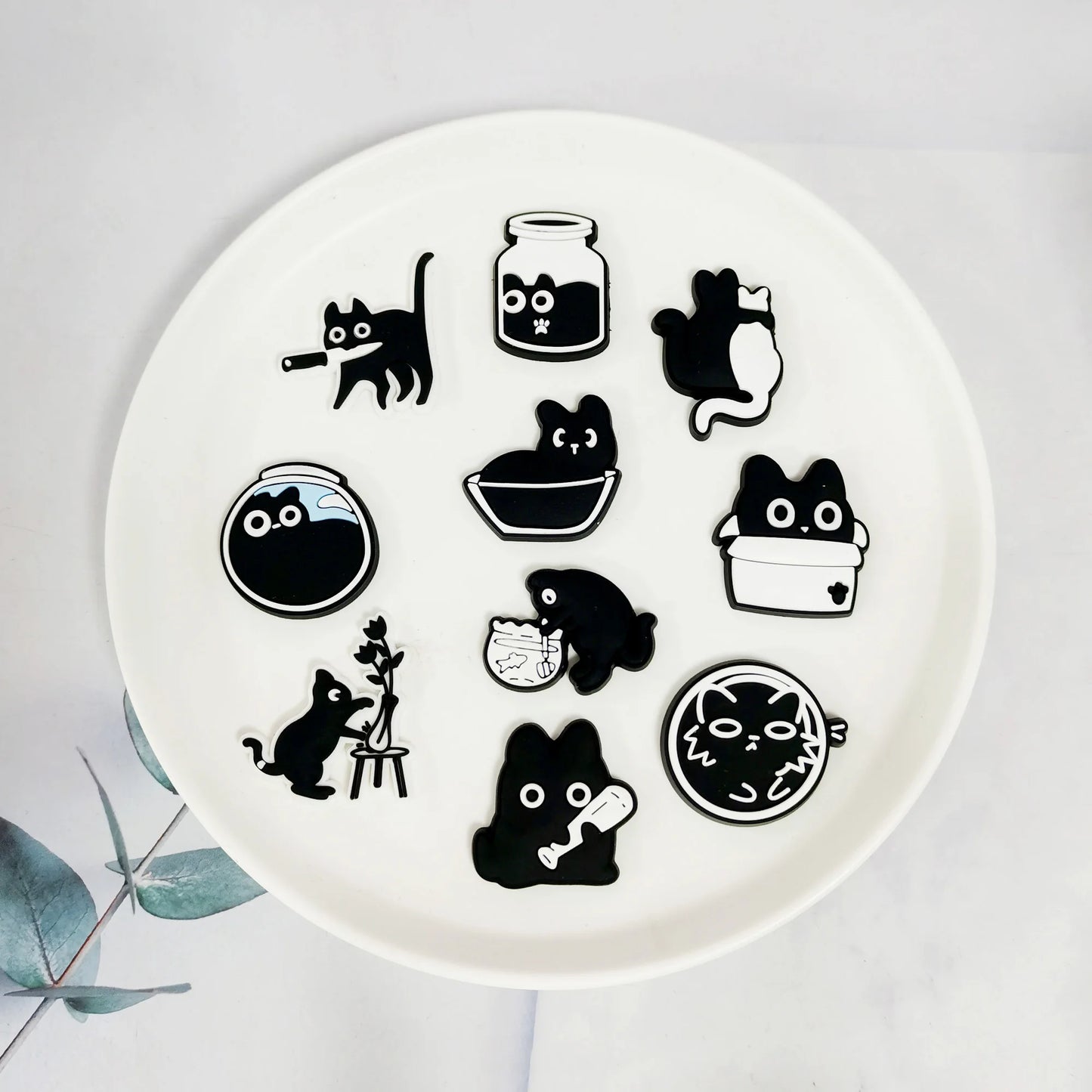 New 1-13pcs Cute Animal Black Cat PVC Garden Shoe Charms Sandal Buckle Boys Girls Cartoon Hole Slipper Accessories DIY Backpack