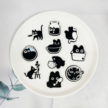 New 1-13pcs Cute Animal Black Cat PVC Garden Shoe Charms Sandal Buckle Boys Girls Cartoon Hole Slipper Accessories DIY Backpack