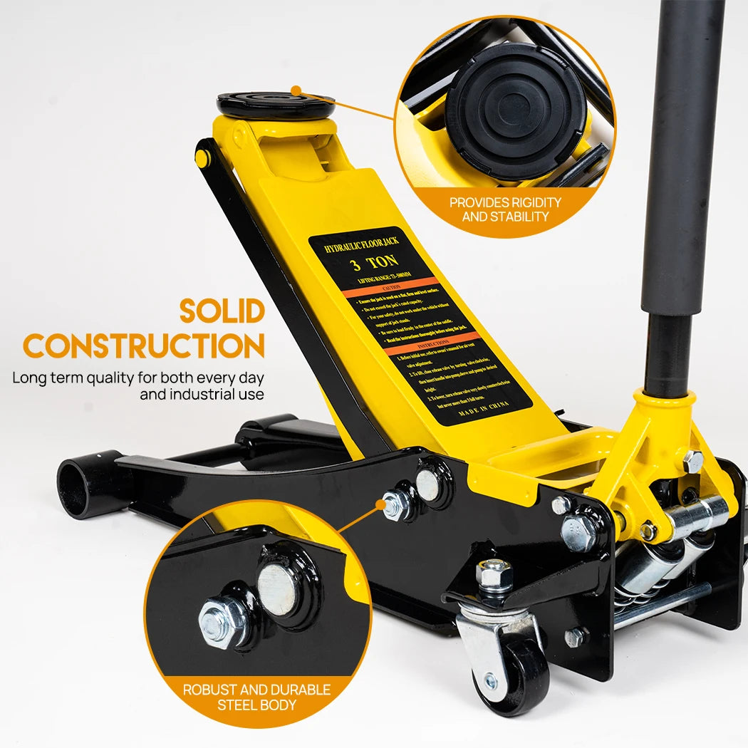 Super Low Profile Floor Jack 3-Ton Hydraulic Trolley Quick Lift Dual Pump