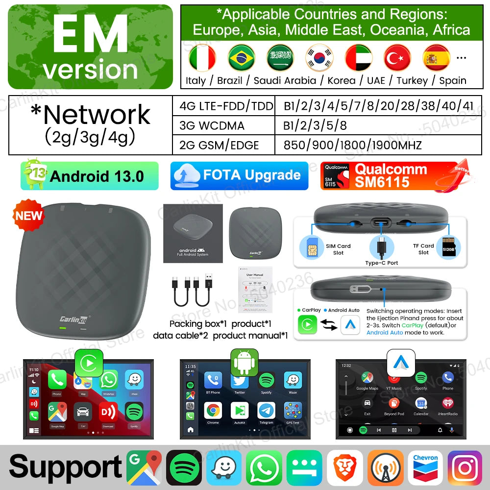 2026 CarlinKit Smart CarPlay Ai Box Android 13 Support Netflix YouTube Split Screen Wireless Android Auto & CarPlay Smart TV Box