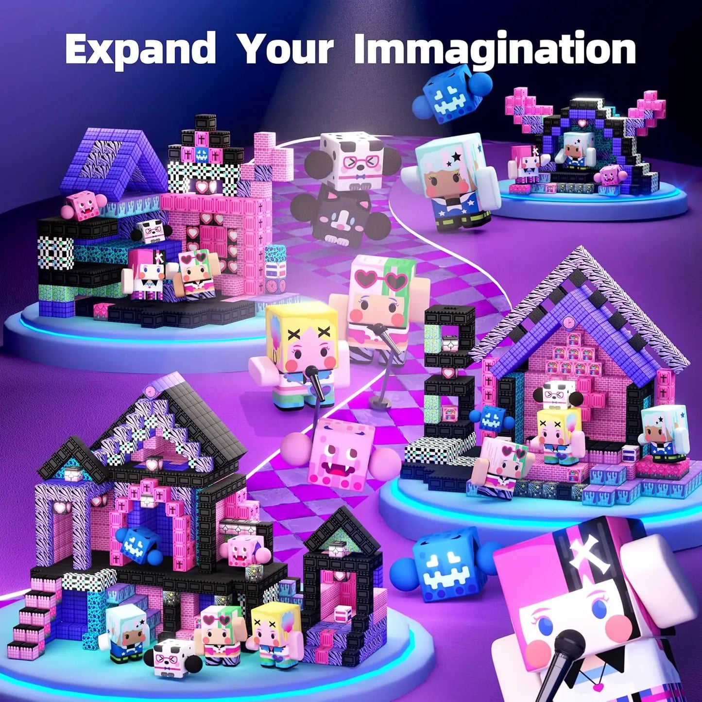 Magnetic Building Blocks Mine World Magnetic Pool Castle Villa Party Construction Brick Cube STEM Boy Girl Children Toy Set Gift