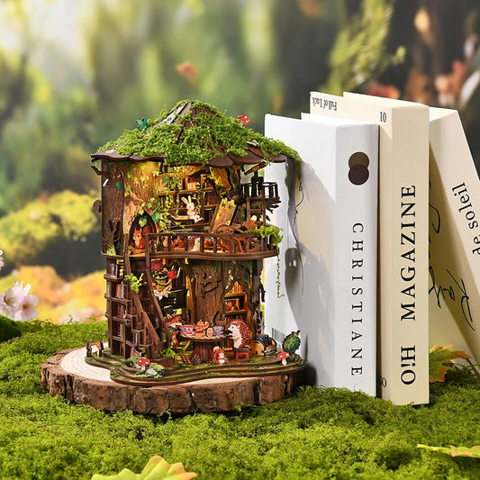 3D Wooden Puzzle Dollhouse DIY Miniature House Kit Assemble Fantasy Book Nook Bookend Handmade Furniture Home Decoration Gifts