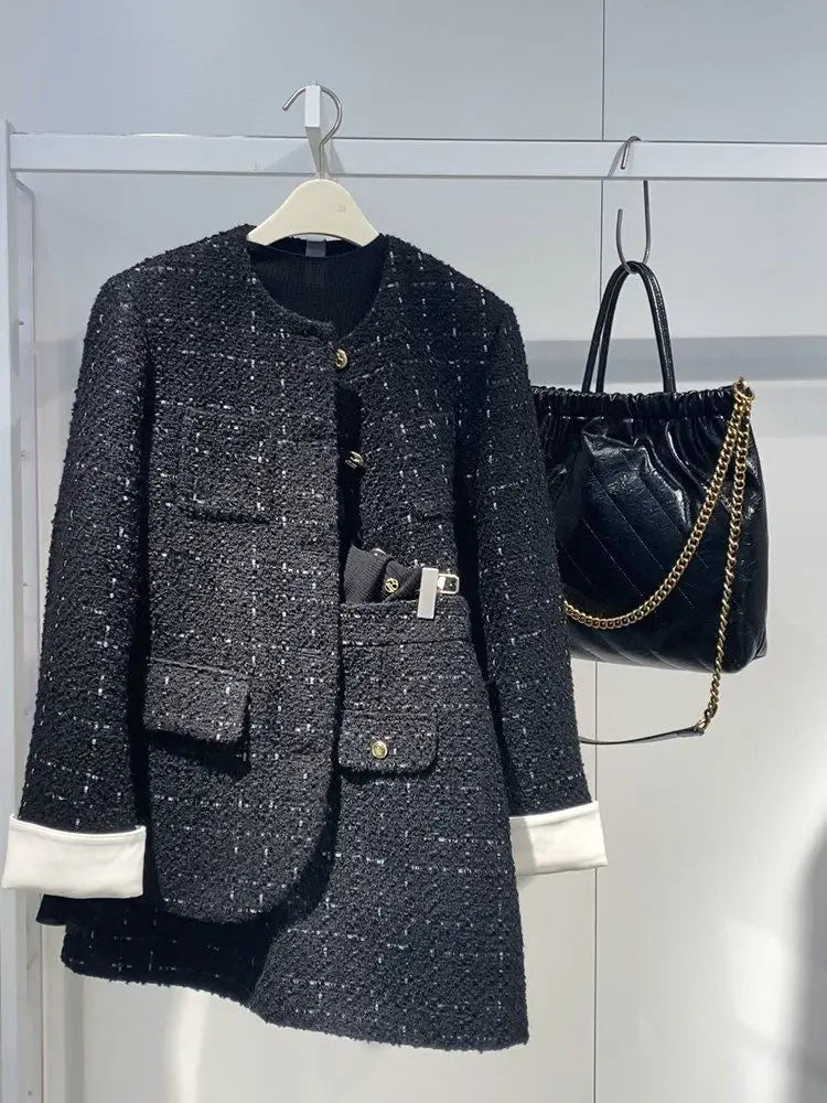 Korean Style Autumn Winter New Ladylike Outerwear Skirt Set Women's Fashion Two-Piece Suit Casual Style Versatile Audience