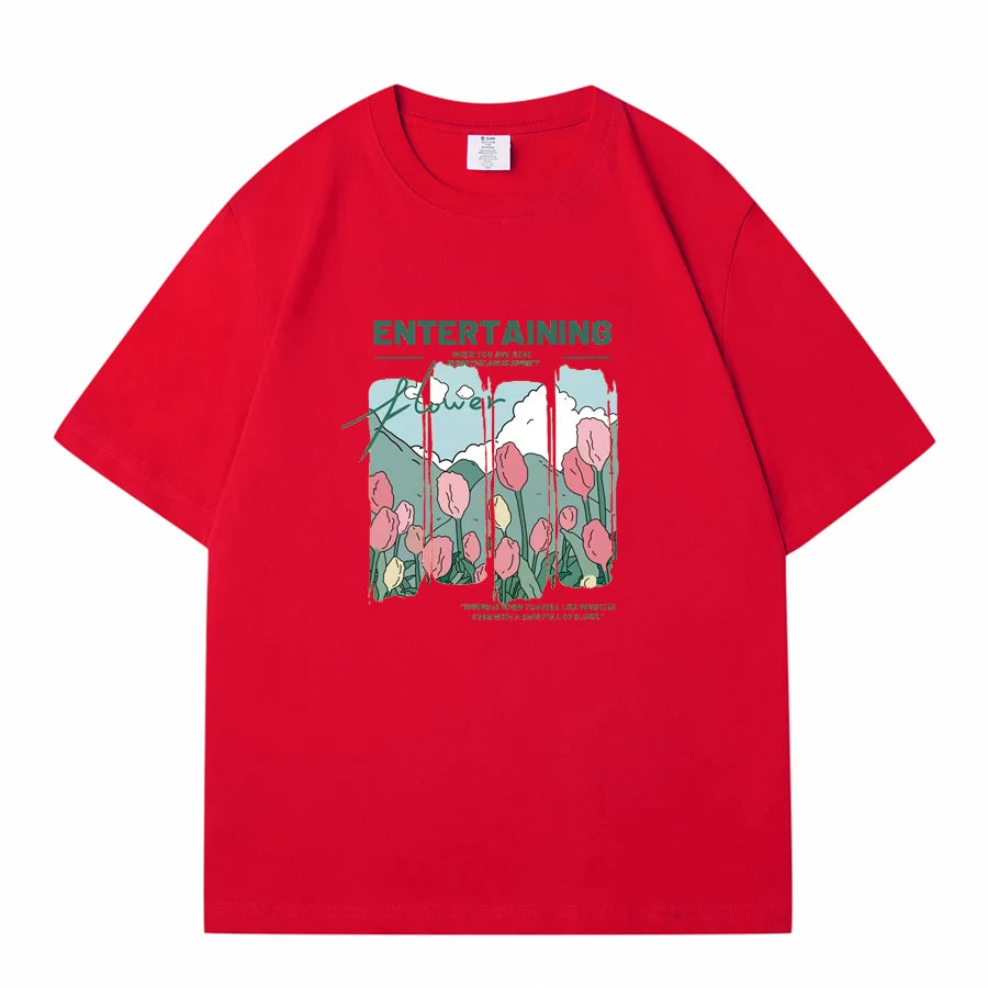 WAVLATII Women New Comics Flowers Printed T shirts Female Beige Streetwear Summer Tees Lady Casual Short Sleeve Tops WT2329