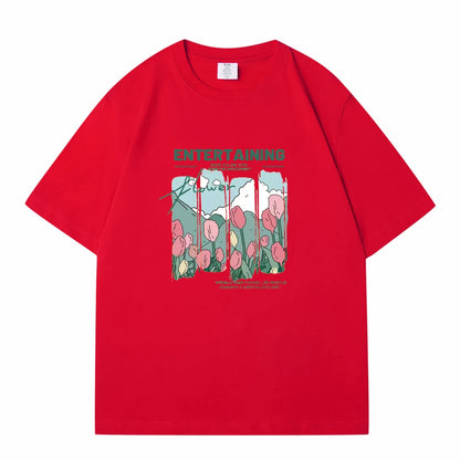 WAVLATII Women New Comics Flowers Printed T shirts Female Beige Streetwear Summer Tees Lady Casual Short Sleeve Tops WT2329