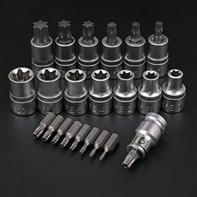 Drive Male Female E-torx Security Bits Handheld Tool Auto Repair Tool 34pcs Torx Bit Socket and E-Torx Star Socket Set
