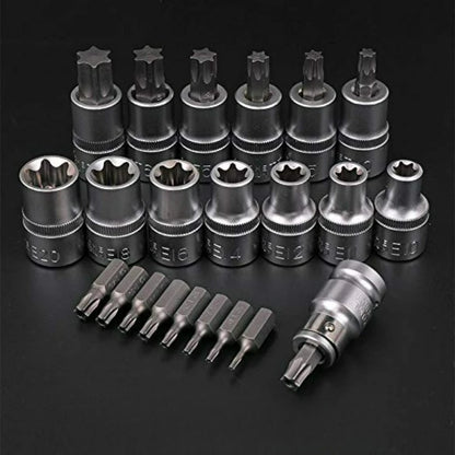 Drive Male Female E-torx Security Bits Handheld Tool Auto Repair Tool 34pcs Torx Bit Socket and E-Torx Star Socket Set