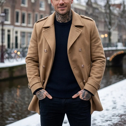 Winter Men's Double-Breasted Trench Coat | Warm & Windproof Overknee-Length Jacket | Casual to Business Streetwear Long Coat
