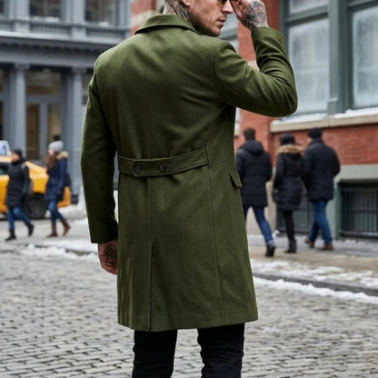 Winter Men's Wool Blends Double-Breasted Knee-Length Trench Coat  Timeless Business-Casual Long-Length Outerwear Jacket for Men