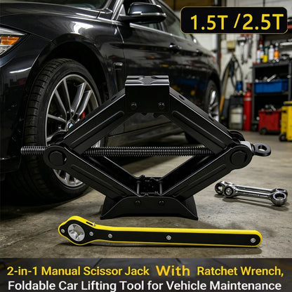 Mechanical Manual Scissor Jacks With Stabilizer Base & Ratchet Wrench For Car/SUV Tire Replacement And Emergency Roadside Repair