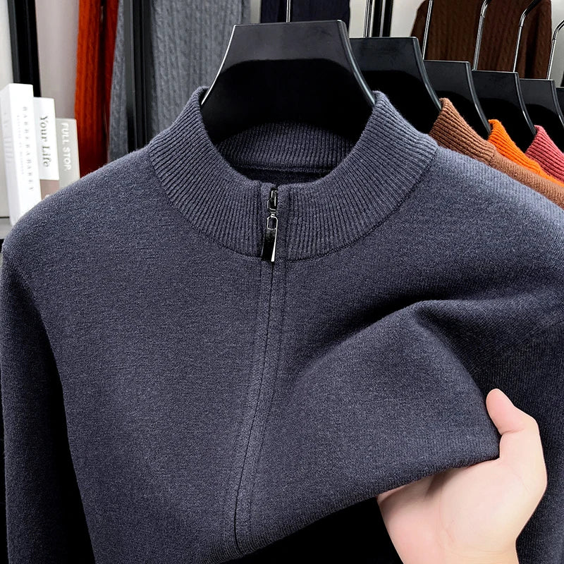 Light Luxury 2025 Knitted Cardigan Men's Winter New Trend Warm Sweater Jacket with Wool Sweater Zipper Sweatshirt
