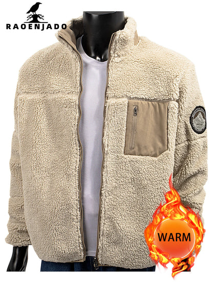 Men's Fleece Jacket Winter Thickened Coat Casual Stand Collar Daily Wear for Outdoor Activities Man Fur Outerwear Menswear