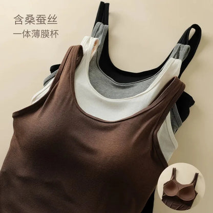 Premium New Women's Camisole with Built in Bra Summer Back Beauty Tank Top for Outer & Layering Wear
