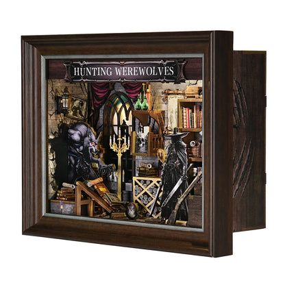 Book Nook Kit Werewolf Hunter DIY 3D Wooden Puzzle Dollhouse Photo Frame Ornament Model Bookend Building Home Decoration