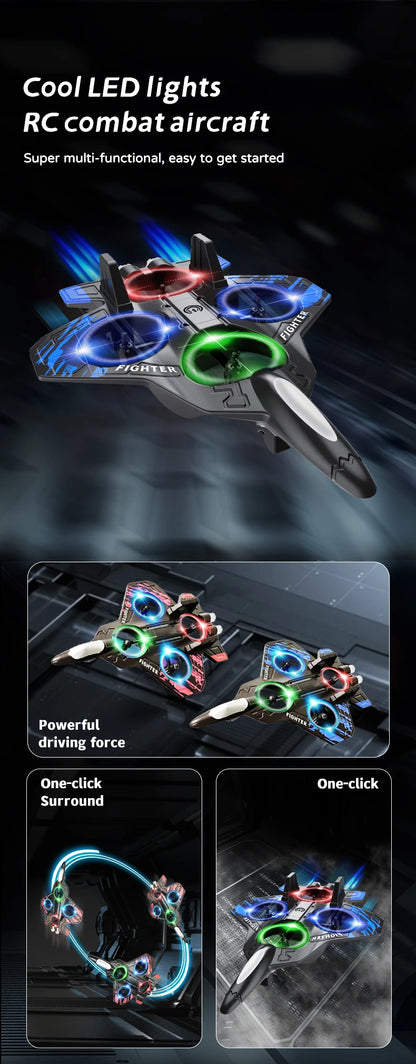 L101 RC Foam Airplane 2.4G RC Fighter Stunt Tumbling Helicopter with LED Colored Lights Airplane Model Toy