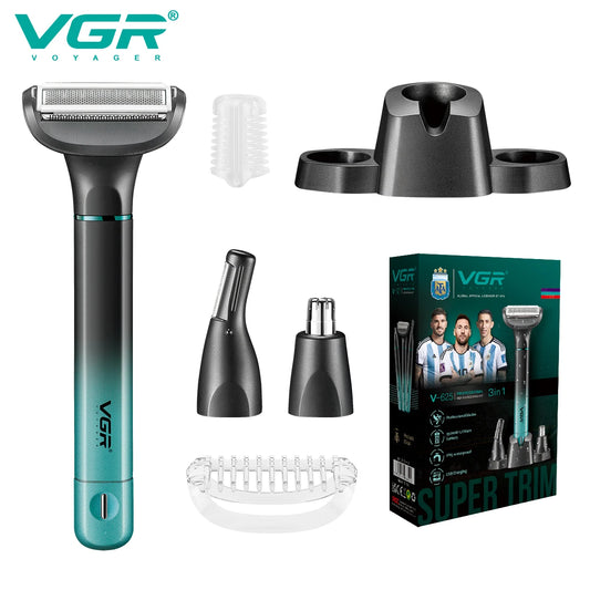 VGR 625 3in-1 Men's Personal Hair Trimming Set Rechargeable Professional Foil Shaver Portable Nose Hair Ear Hair Eyebrow Trimmer