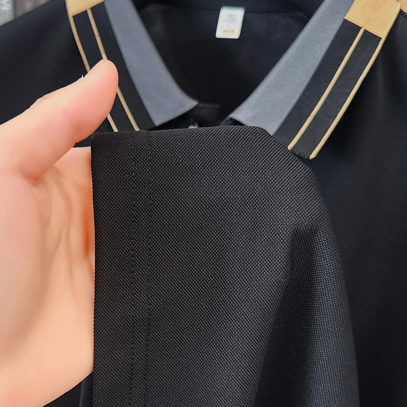 Hot-Selling Man Short-Sleeved Polo Shirt Lapel Button Color Blocking Letter Print New Golf T-Shirt Business Casual Men'sClothing