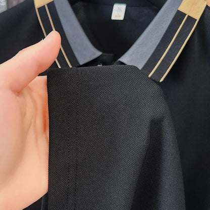 Hot-Selling Man Short-Sleeved Polo Shirt Lapel Button Color Blocking Letter Print New Golf T-Shirt Business Casual Men'sClothing