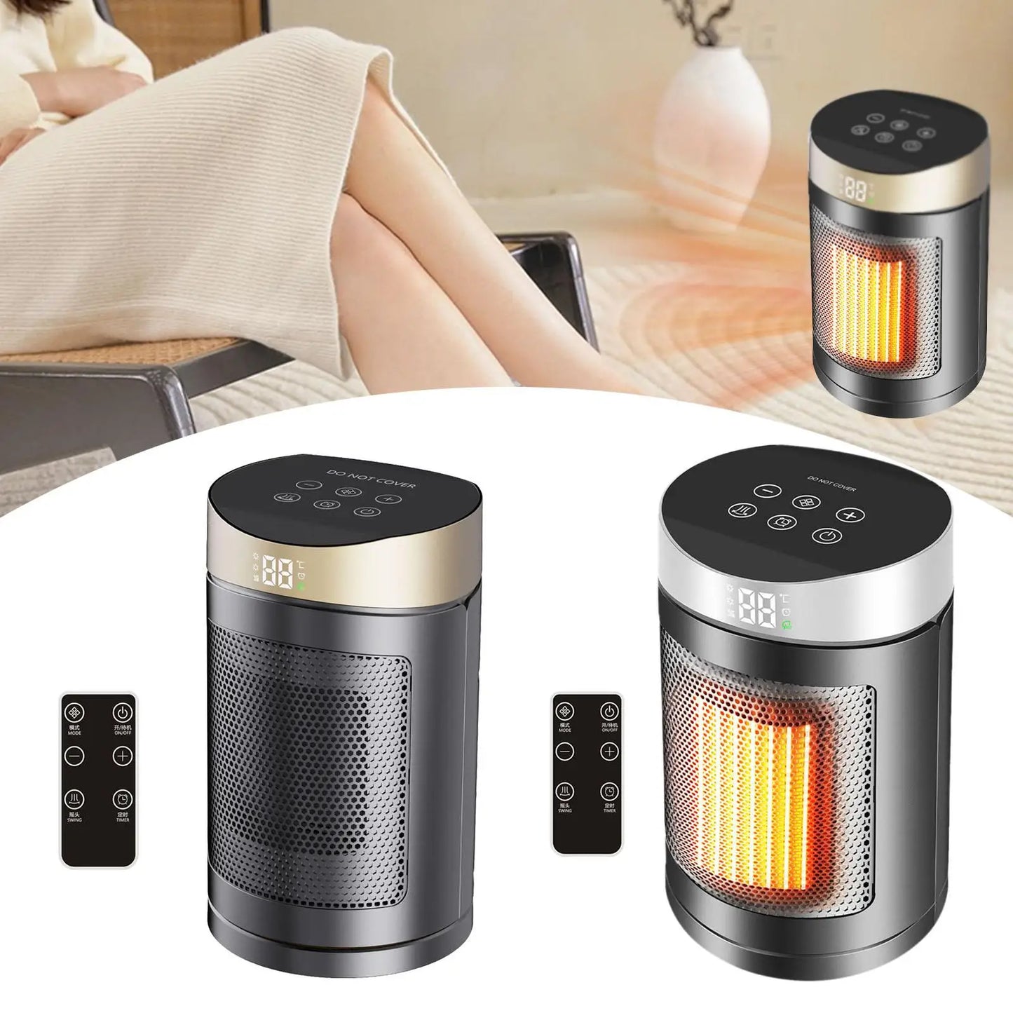 Compact Portable Electric Heater 1500W PTC Heating Fan Heater with Safety Features for Home Office Dorm