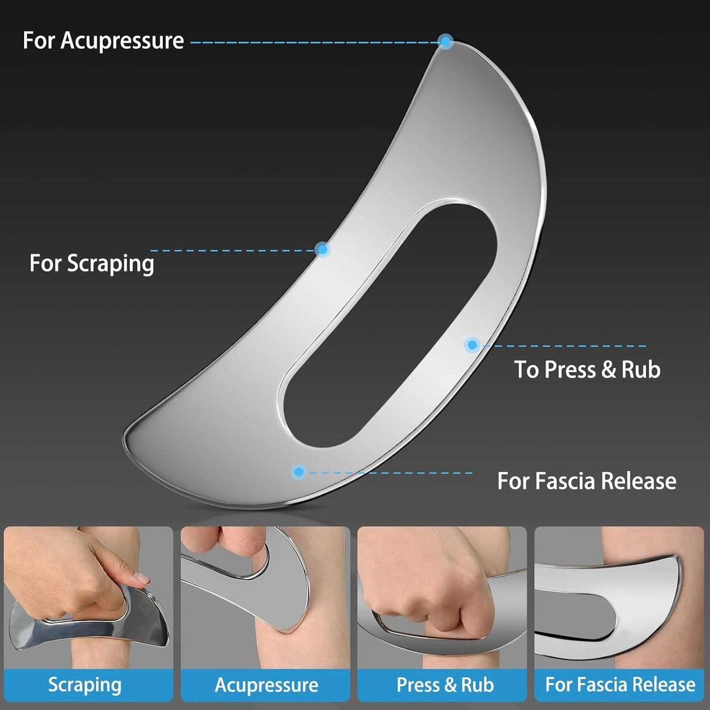 Stainless Steel Gua Sha Massage Tool Muscle Scraper for Soft Tissue Mobilization IASTM Physical Therapy & Myofascial Release