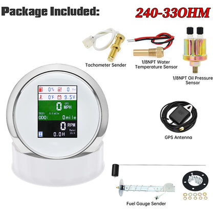 85MM Digital Car Speedometer 6 In 1 Multifunctional RPM Fuel Level Water Temp With Alarm GPS Speed Meter For Car Motorcycle