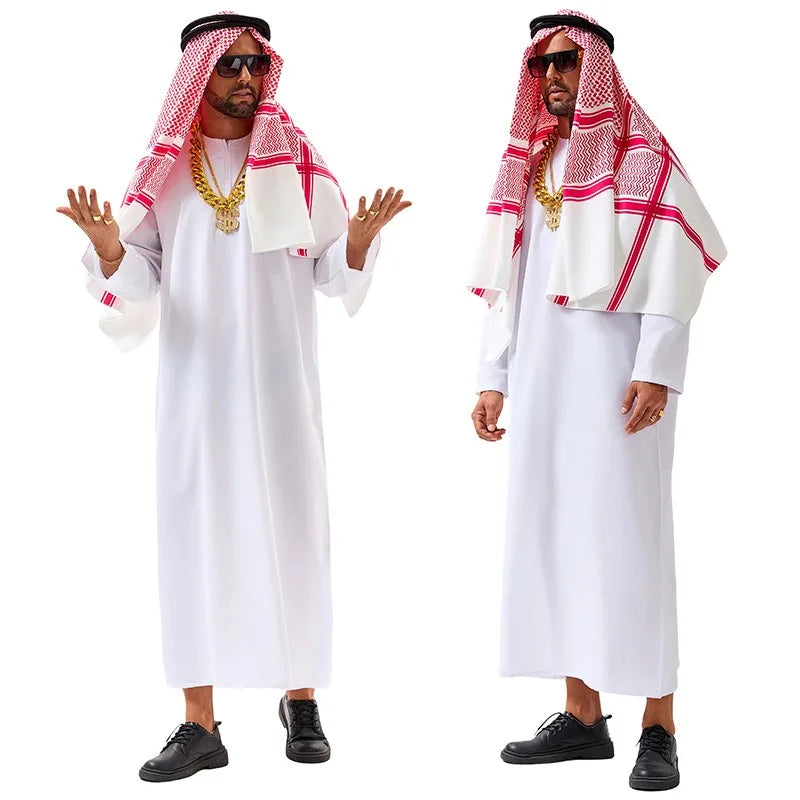 Arabic Style Robe Set for Men Dubai Sheikh Traditional Performance Costume Middle Eastern Outfit