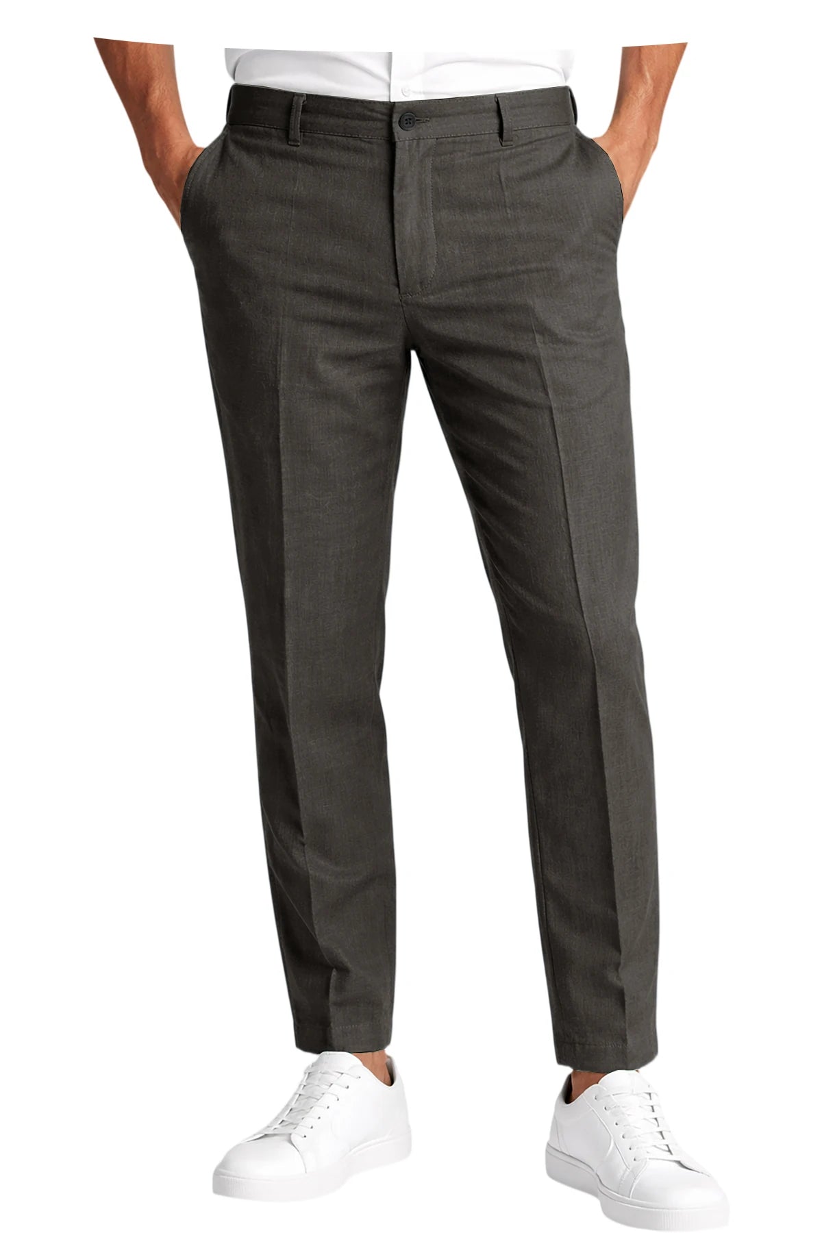 Men's Linen Cropped Pants Slim Fit 9 Points Ankle Dress Pants Business Casual High Waist Suit Trousers Breathable Office Summer