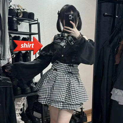 Jirai Kei Lolita Blouse Kawaii Top Women Cute Japanese Style Shirt with Bow Y2K Elegant Long Sleeve Sweet Casual Aesthetic Tops