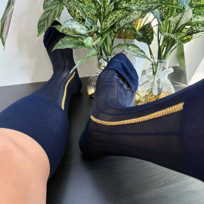 Men's Knee High Formal Socks Long Gentleman Stockings Soft Elastic Nylon Business Dress Socks for All Seasons Solid Color Party