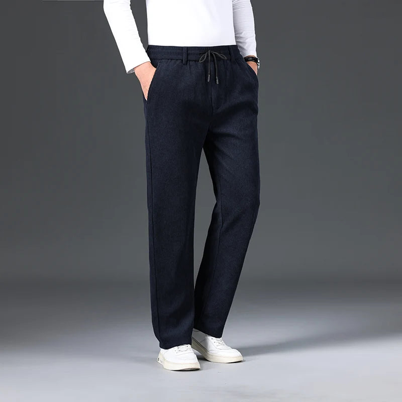New Men's Winter Thicken Warm Classic Straight Business Fleece Thermal Trousers Brand Clothes Corduroy Plush Velvet Casual Pants