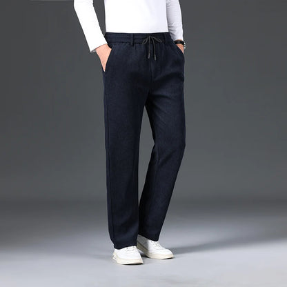 New Men's Winter Thicken Warm Classic Straight Business Fleece Thermal Trousers Brand Clothes Corduroy Plush Velvet Casual Pants