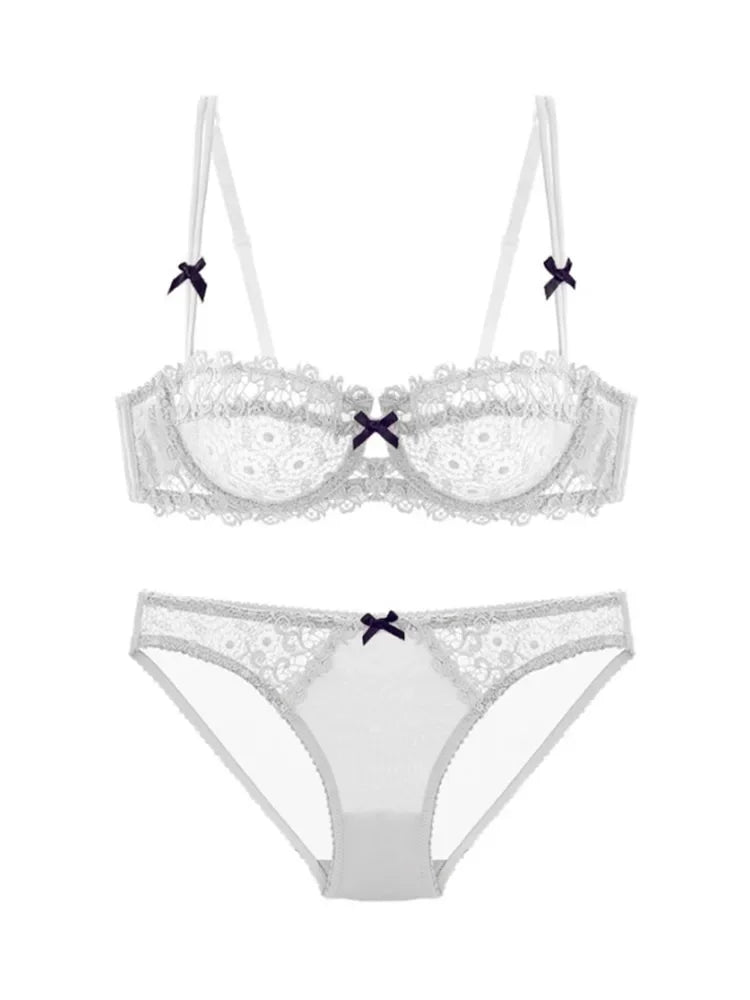 BANERDANNI French Luxury Lace Lingerie Set Womens Push Up Half Cup Bra Plus Size Big Cup Breathable Ultra-Thin Comfort Underwear