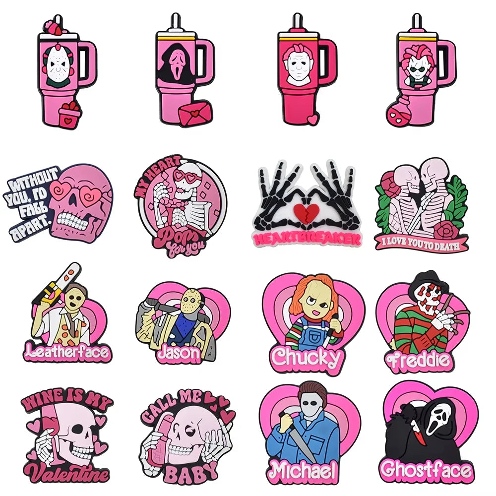 4-100pcs Halloween Pink Ghost Classic PVC Shoes Charm Alligator Charm Accessories Fit Bracelet Boys Girl Xmas party gifts
