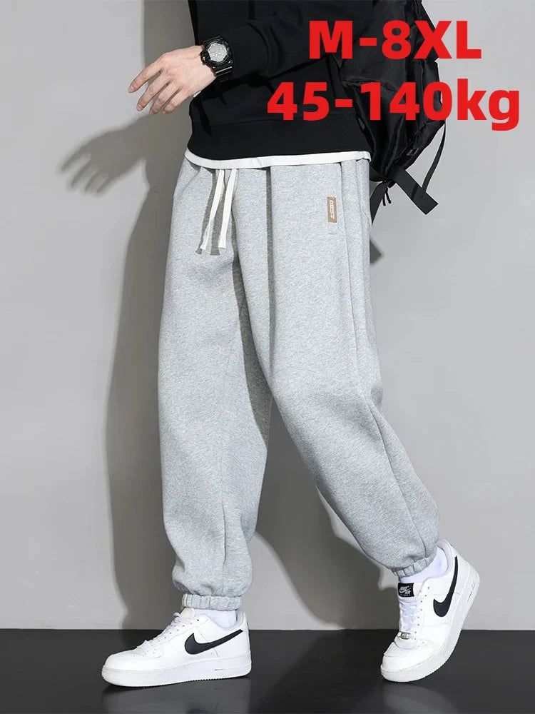 Plus Size Men's Sweatpants 8XL 7XL 6XL Sportswear Elastic Waist Casual Baggy Pants Black Grey Cotton Joggers Male Loose Trousers