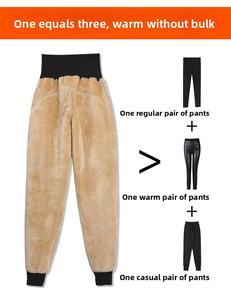 plus Size Fleece Lined Thickened Lamb Velvet Casual Slim Fit Pants Winter New Loose Warm Slimming Straight Leg Sweatpants