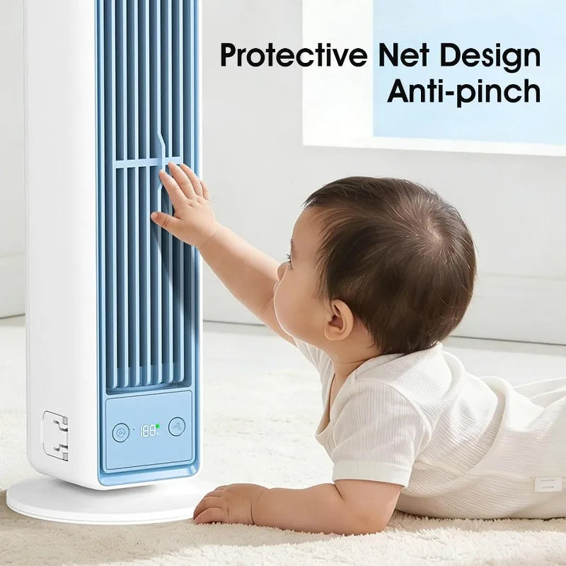 Tower Fan Strong Wind Cooling 3600mAh Bladeless Portable Air Conditioner with Remote Control Quiet 5 Speeds for Home Office room