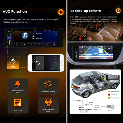1din 6.86inch HD Touch Screen Multimedia Player Wireless For Apple Carplay Android Auto Support Bluetooth AUX Mirror Link FM SWC