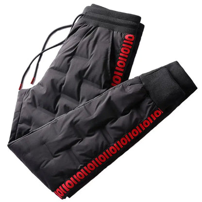 Men's Outdoor Casual Duck down Trousers Winter Windproof Waterproof Cold Resistant Cotton Pants Long Drawstring Waist